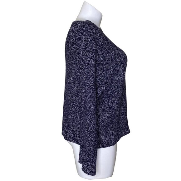 Loft Black White Marled Pullover Sweater Long Flare Sleeve Cotton Women's Size L - Picture 4 of 9